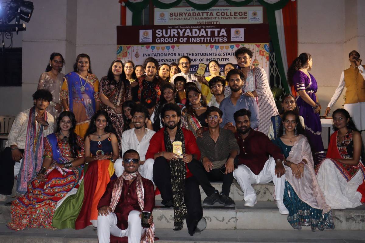 Suryadatta Navrang Garba 2026 at Bavdhan Campus featuring vibrant colours, traditional Garba dance, music, and festive celebrations.