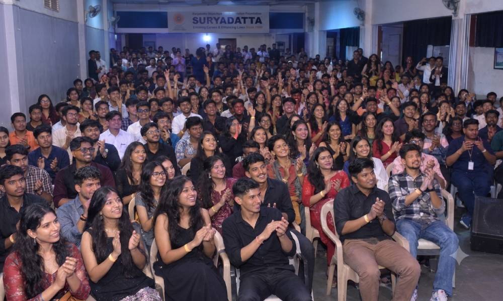 Students enthusiastically participating in Freshers Fiesta 2026 at Suryadatta.