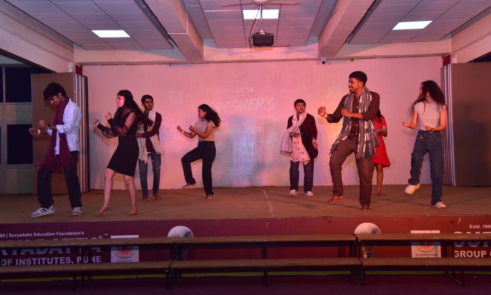 Students performing in dance and music competitions at Freshers Fiesta 2026.
