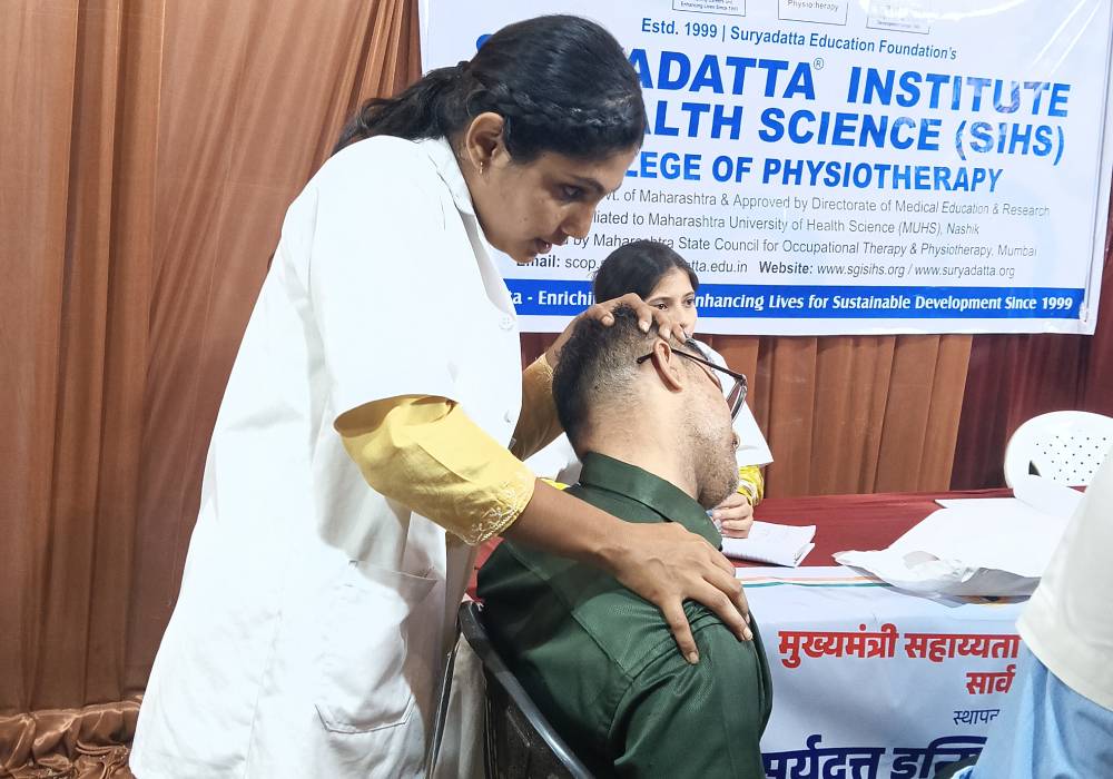 Physiotherapy camps organised by Suryadatta College of Physiotherapy, providing healthcare support and physiotherapy services to 300 people.