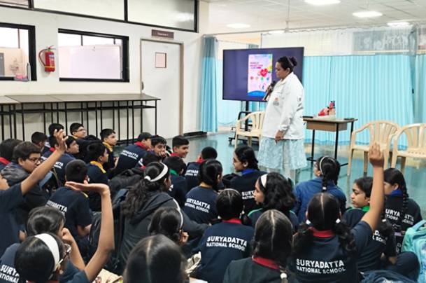 Suryadatta National School students participating as Young Heart Champions to promote heart health awareness.