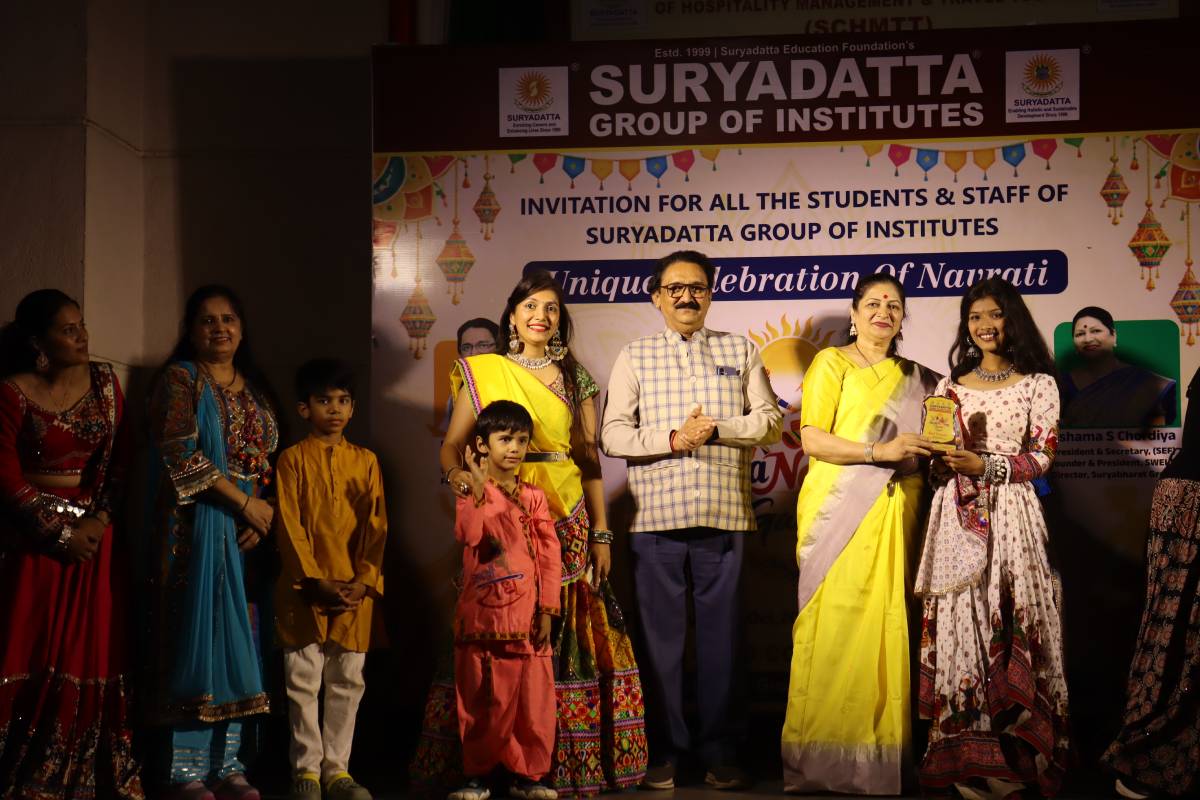 Suryadatta Navrang Garba 2026 student trophy recognising participation and achievements during the festive Garba celebration.